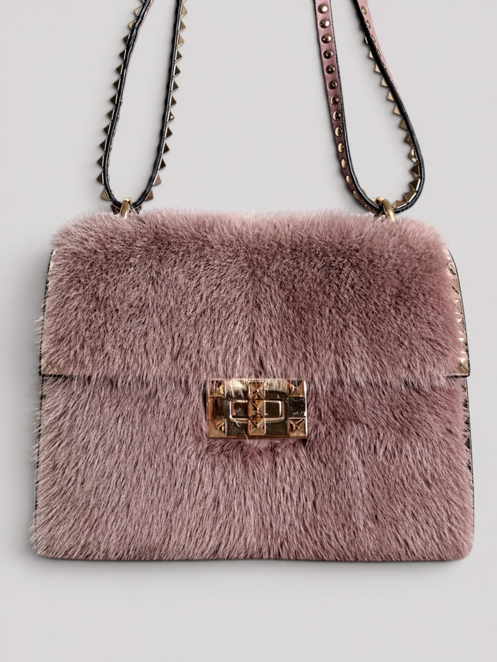 Rare Valentino Garavani Mink Fur Rockstud Shoulder Bag